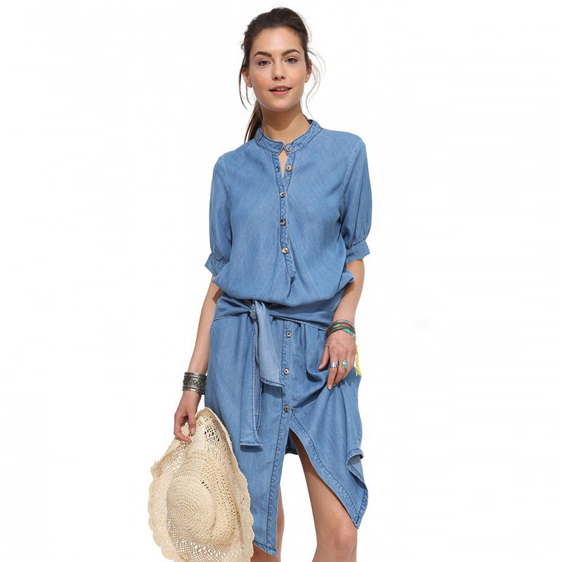 W25035 Casual Demin Long Sleeves Shirt Jeans Dress